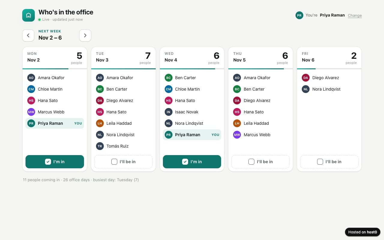 Who's in the office this week — screenshot of the live app
